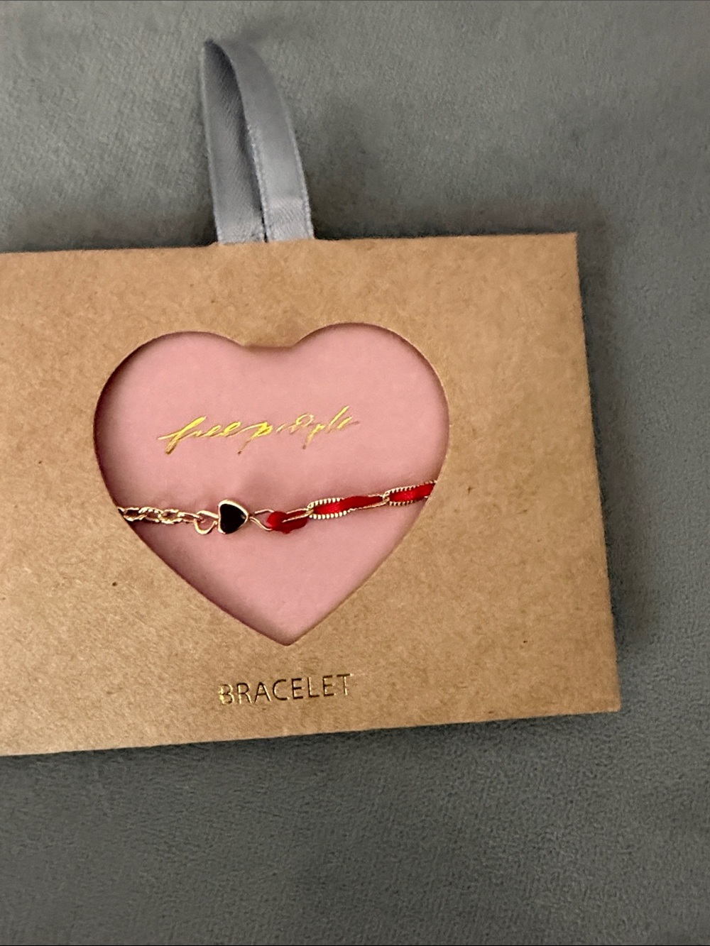 Free People Gold-Tone Bracelet with Red and Black Heart Charms